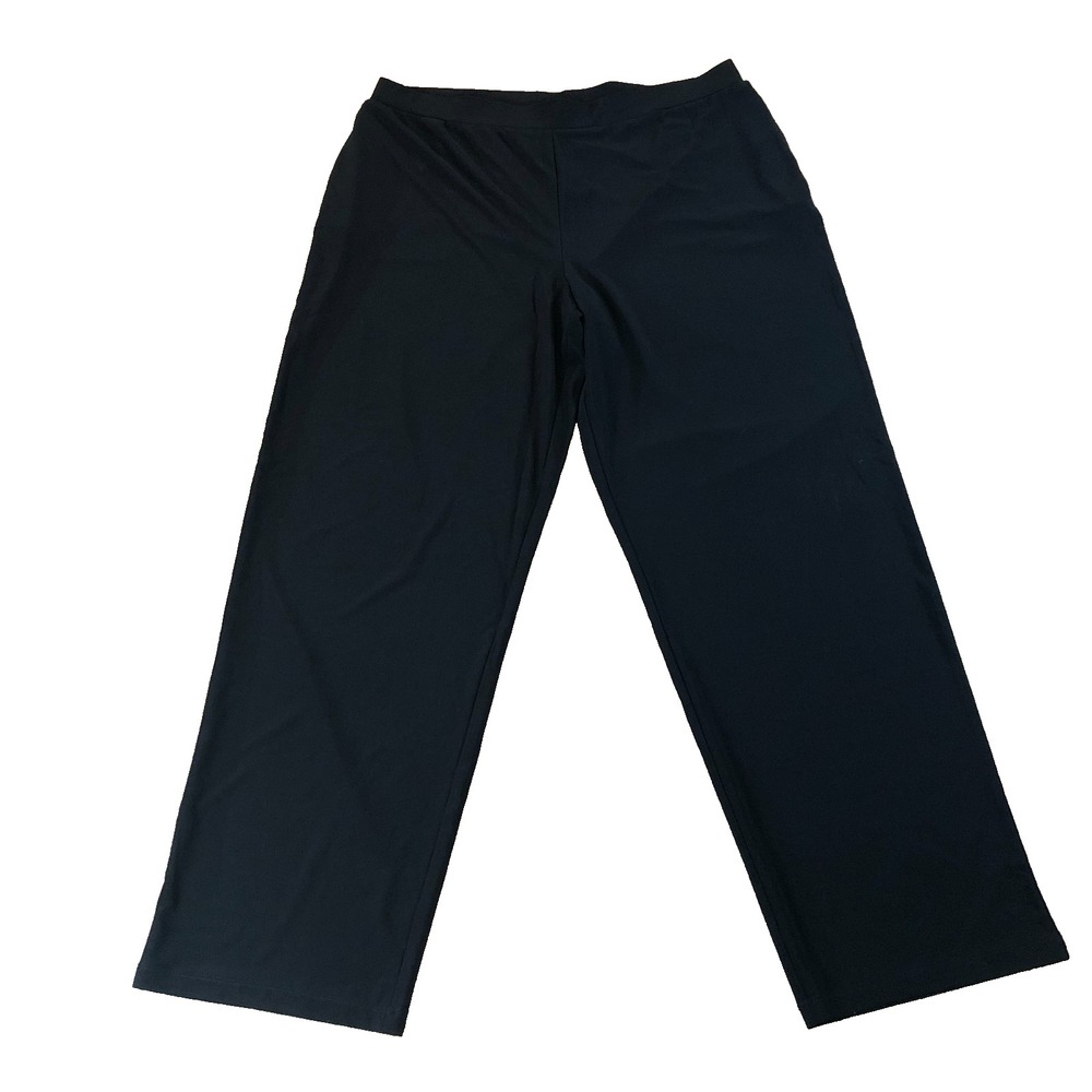 Susan Graver Womens Pants L Regular Liquid Knit Wide-Leg Black Classic Office
